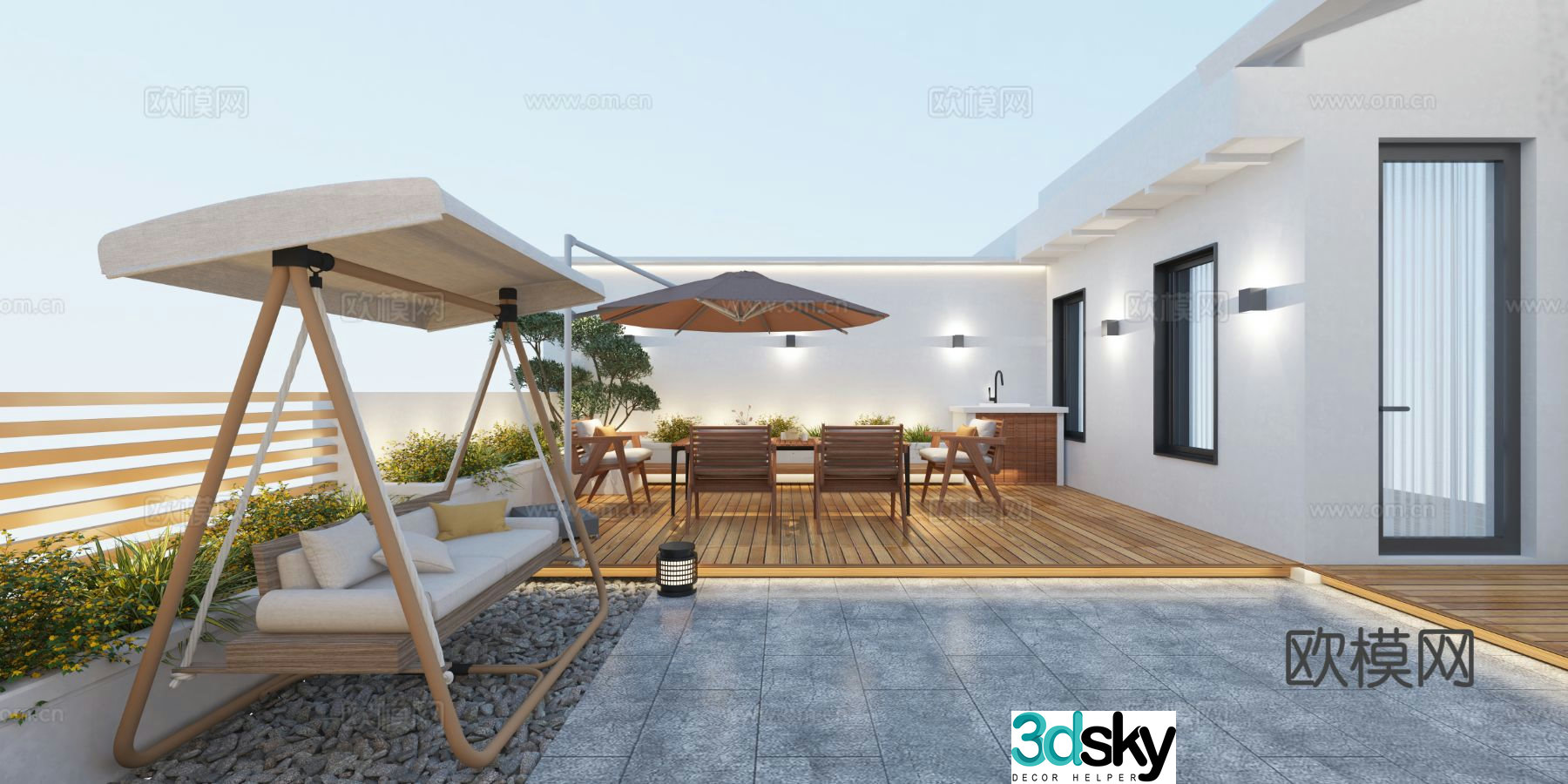 modern roof garden courtyard landscape terrace 3d model