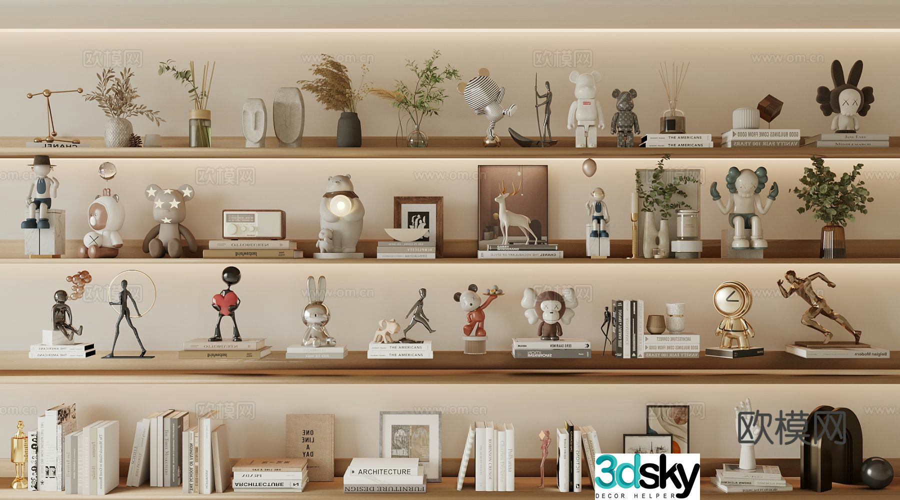 Modern decorations ornaments books cartoon dolls 3d model