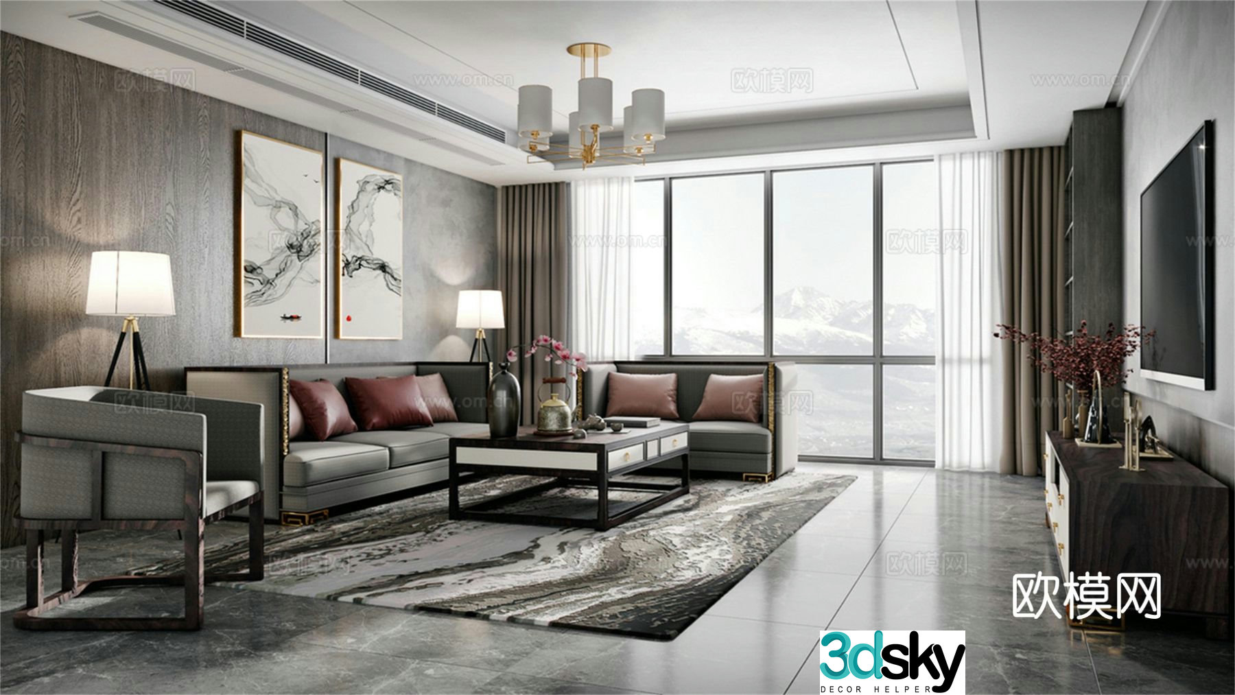 New Chinese style living room 3d model