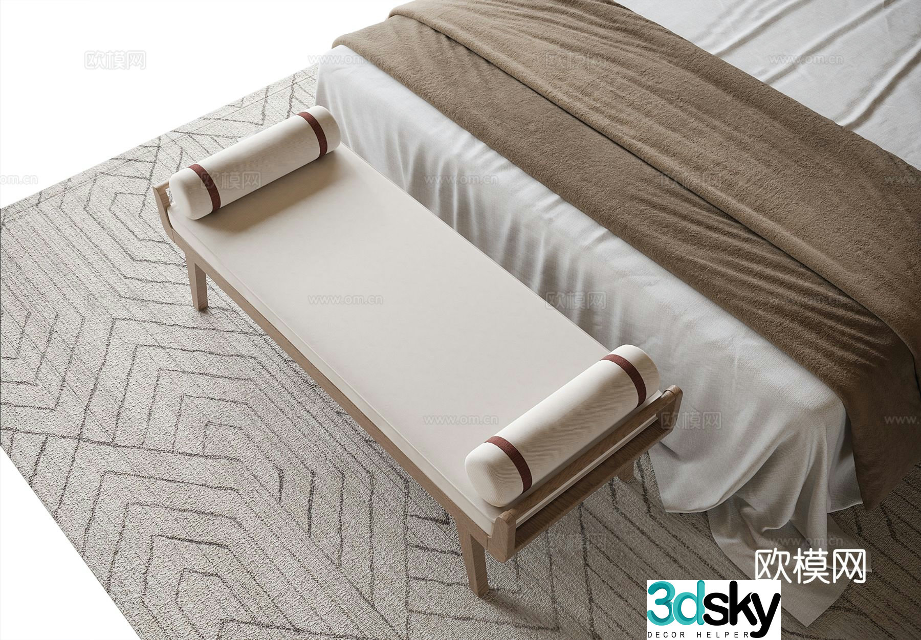 New Chinese style bed end stool bench sofa stool 3d model