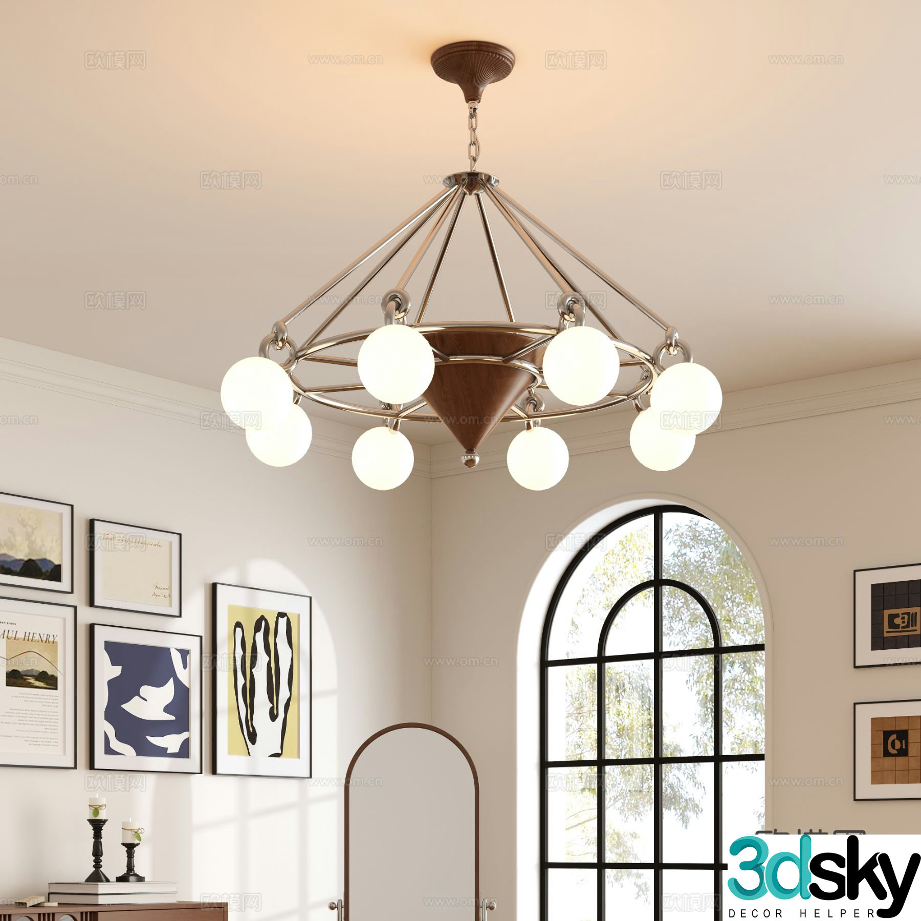 Medieval style multi-head chandelier 3D model