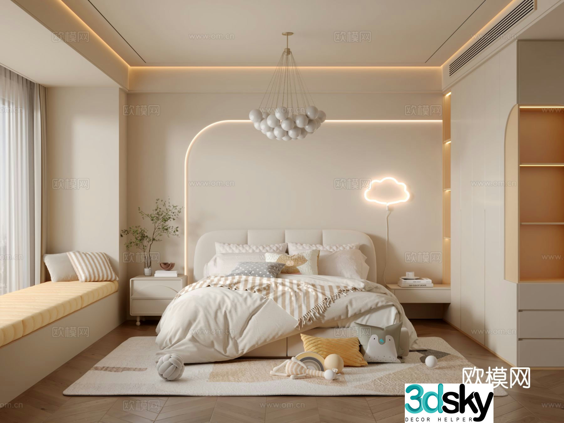Cream style bedroom master bedroom 3d model