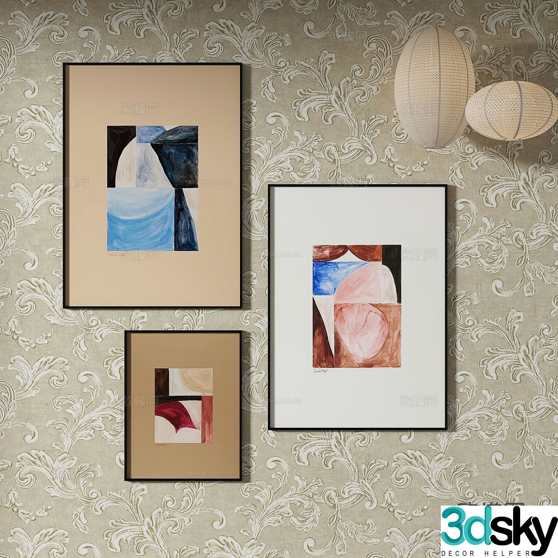 Simple European abstract painting decorative painting hanging painting 3D model