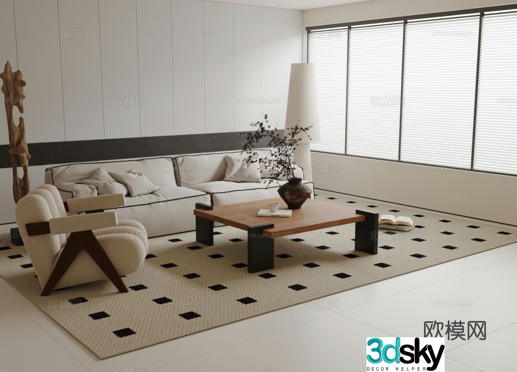 Cream style upholstered sofa modular sofa 3d model