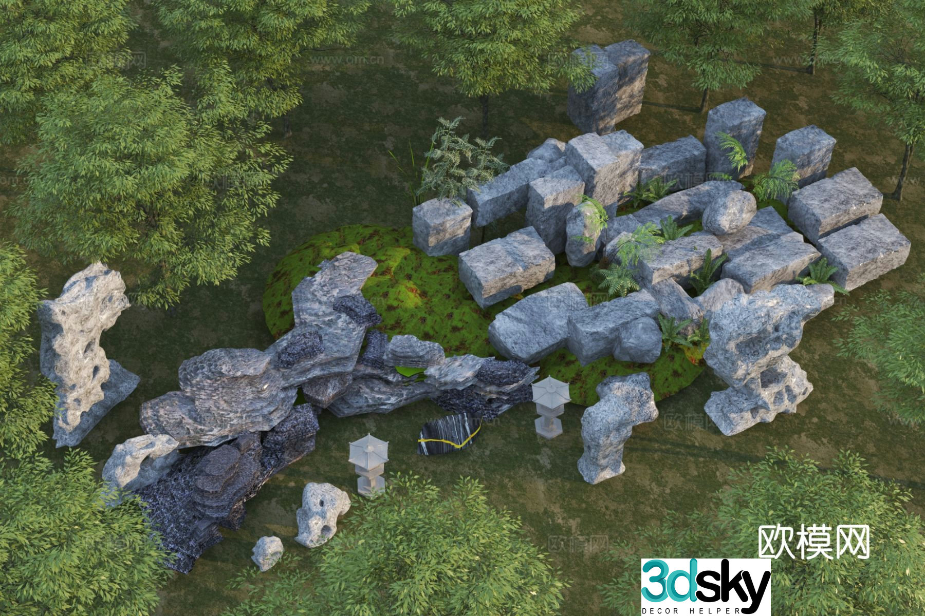 modern landscape stone landscape stone stone fake stone 3d model