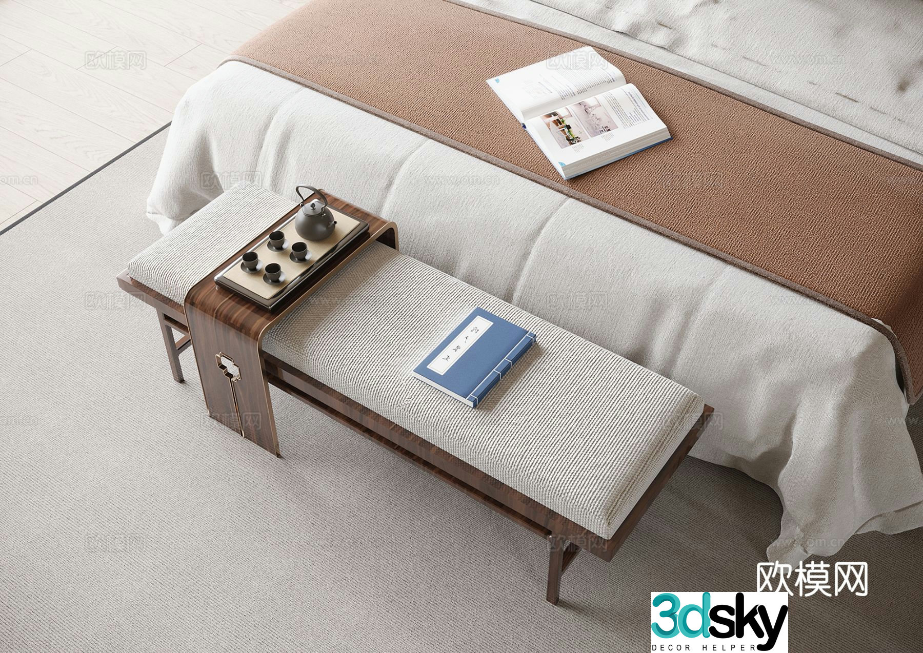 New Chinese style bedside stool footrest 3d model