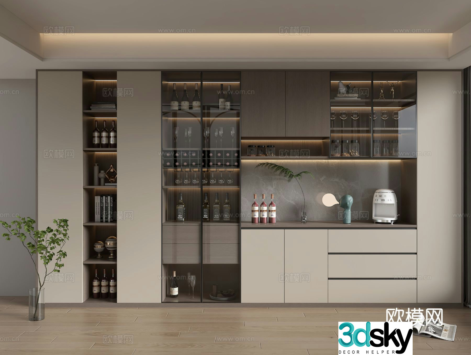 Modern wine cabinet sideboard 3d model