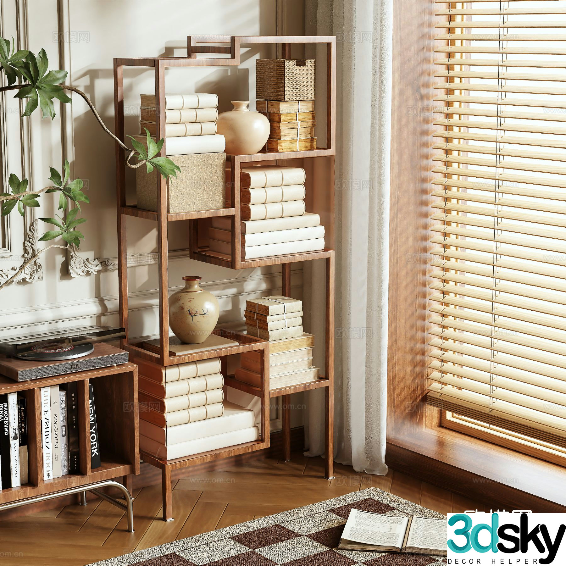 Log style bookcase bookshelf 3d model