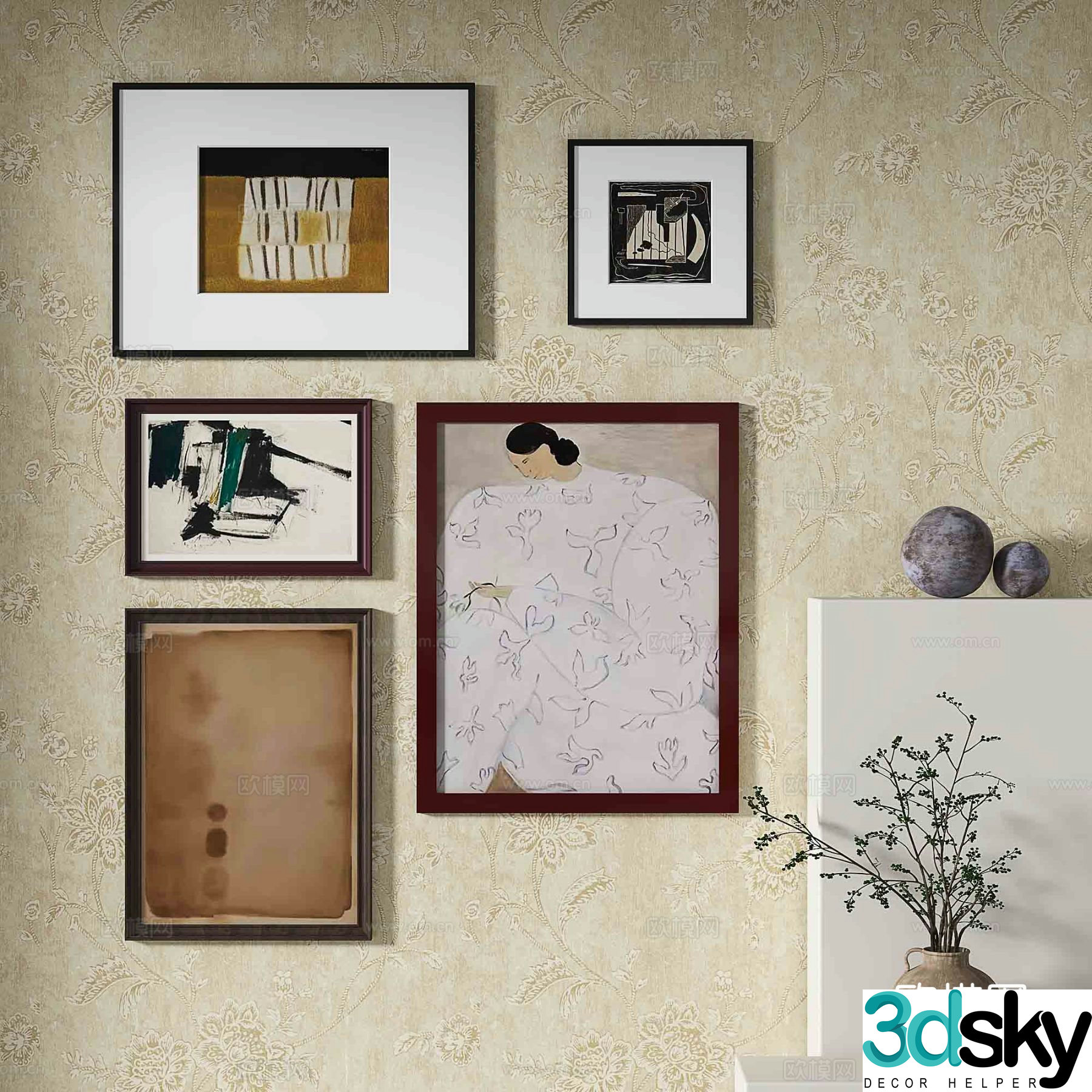 Nordic decorative painting retro painting combined hanging painting 3D model