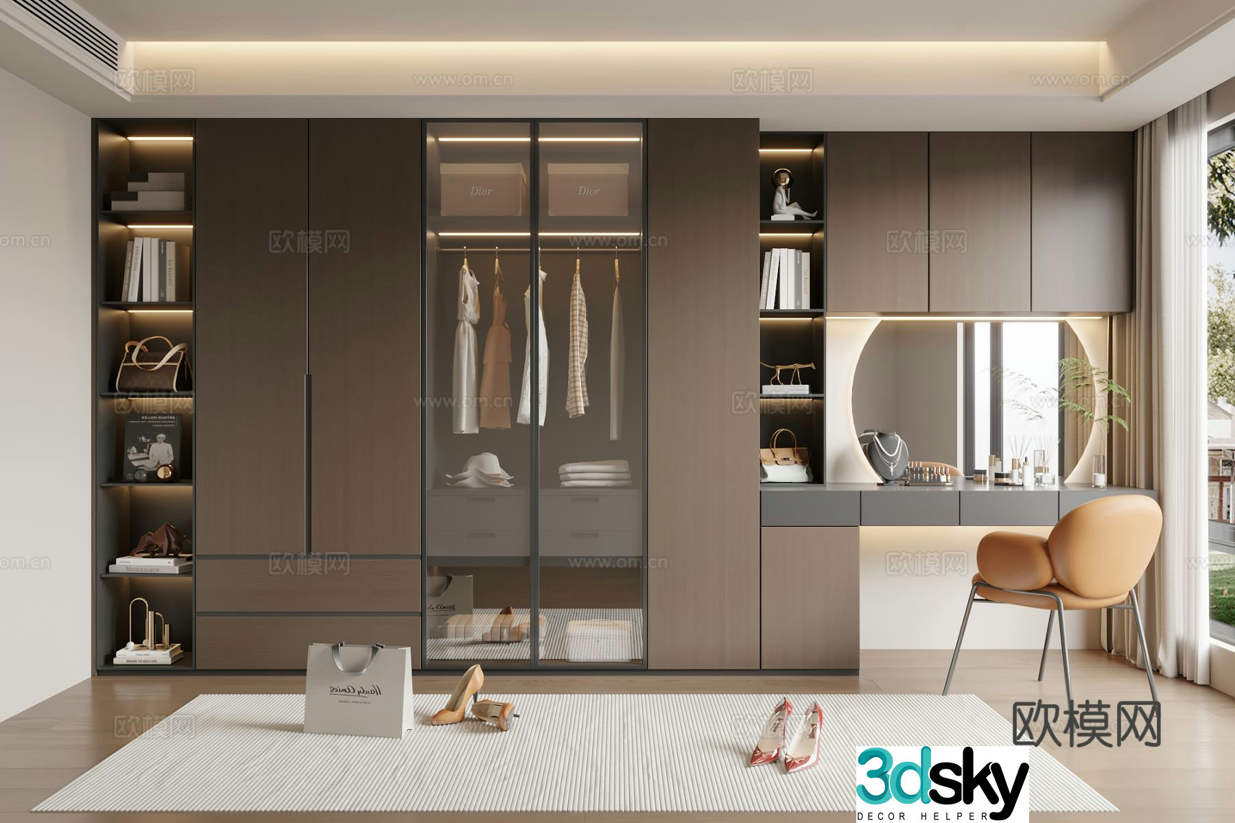 Italian style wardrobe dresser integrated cabinet 3d model