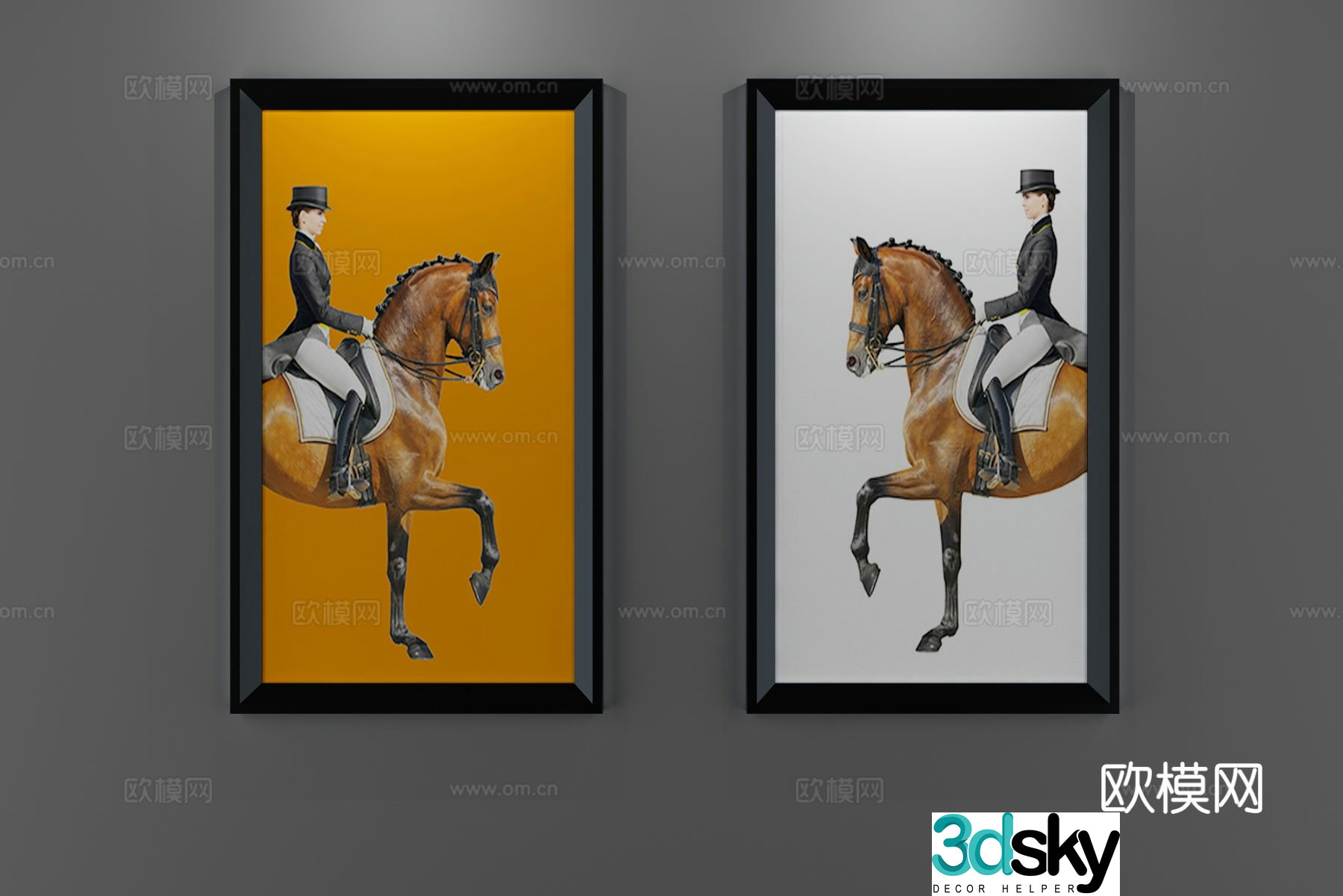 Horse riding hanging painting decorative painting 3d model