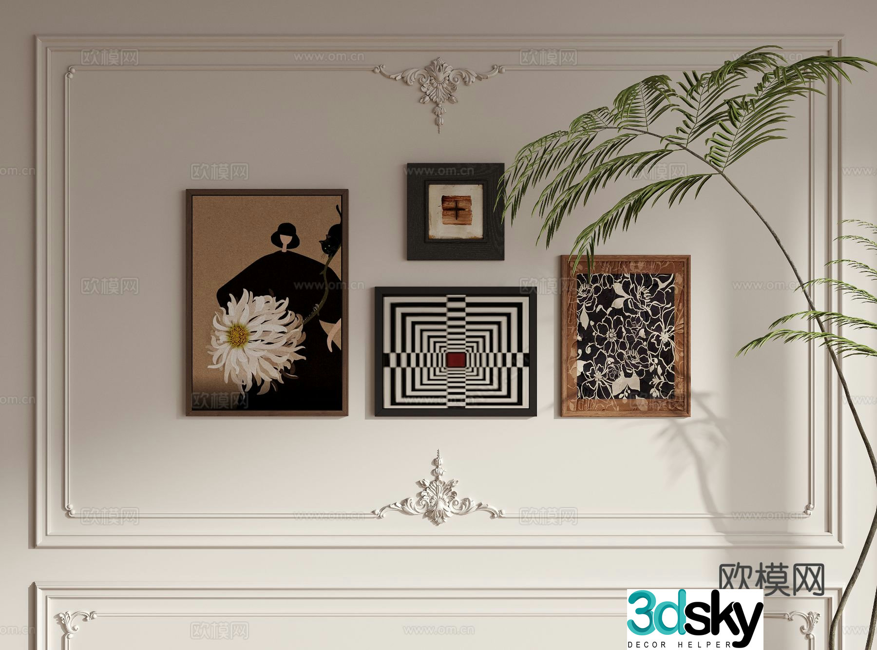 Medieval style decorative painting retro painting hanging painting 3D model
