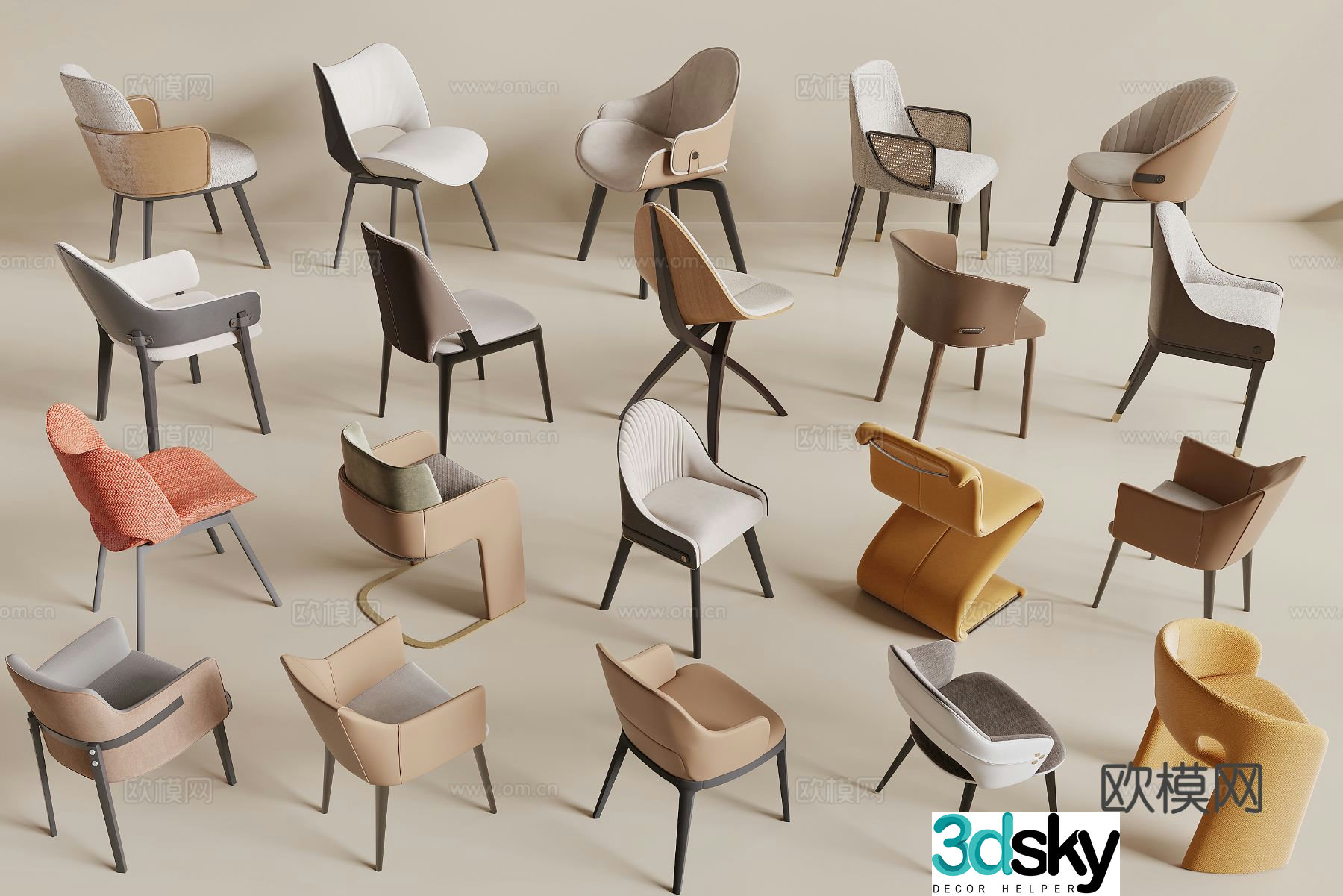Modern chair dining chair 3d model