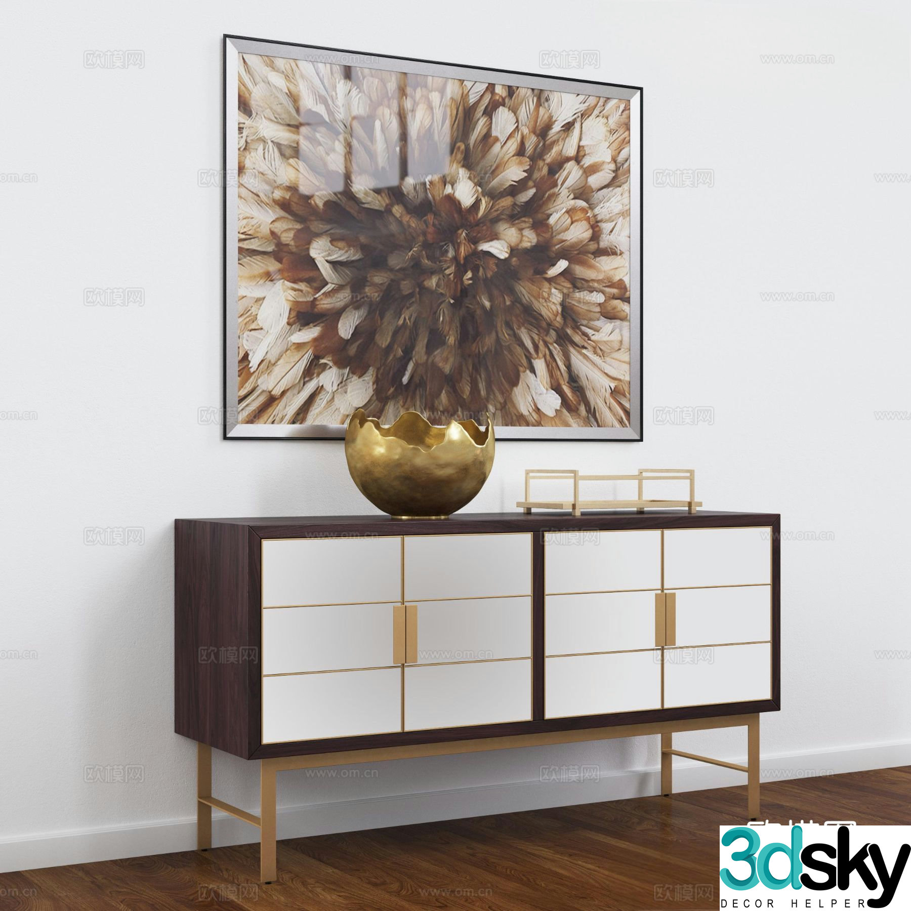 Italian solid wood entrance cabinet side cabinet 3D model