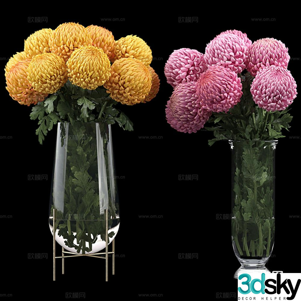 modern vase floral cosmos flower arrangement 3d model