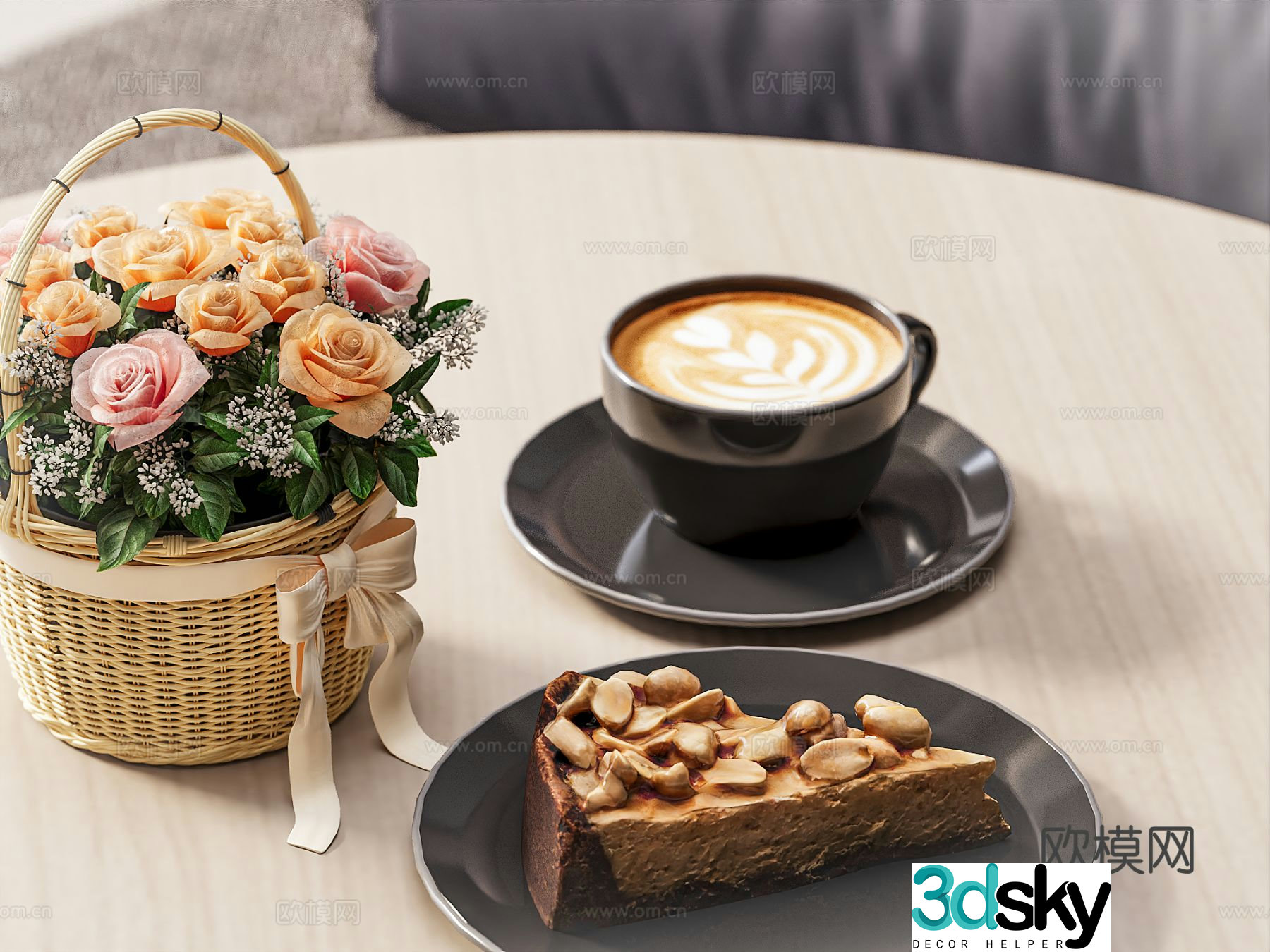 modern tableware afternoon tea food coffee flower 3d model