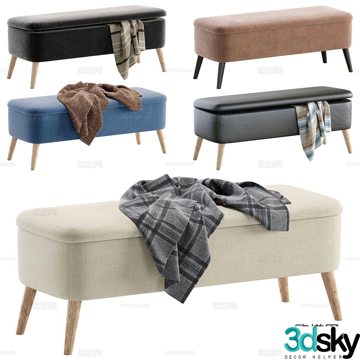 Modern footrest bedside stool 3d model