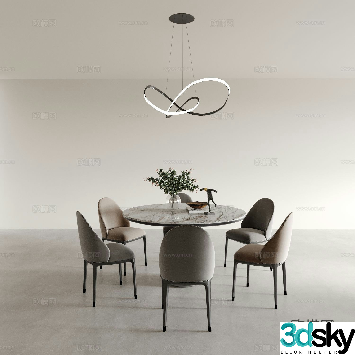 Round dining table and chairs 3d model
