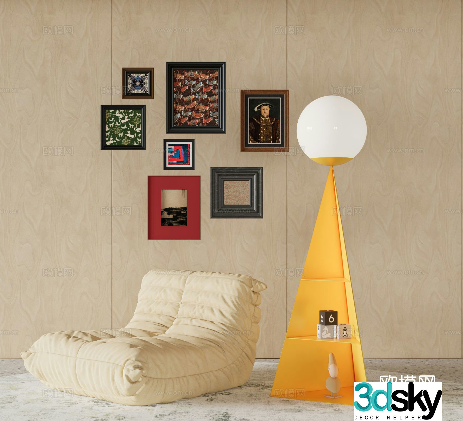 Cream style lazy sofa 3d model