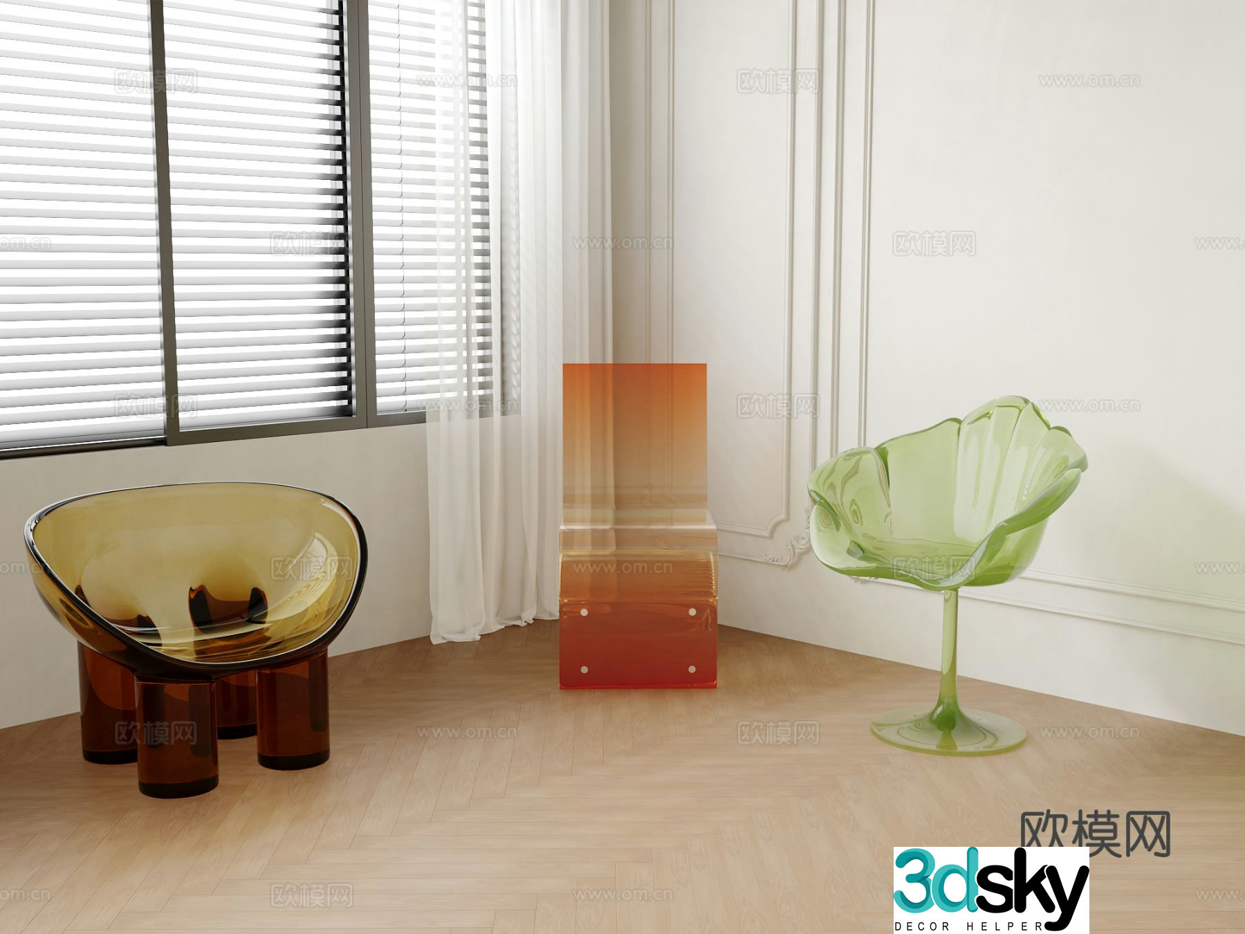 Transparent chair dining chair book chair 3d model