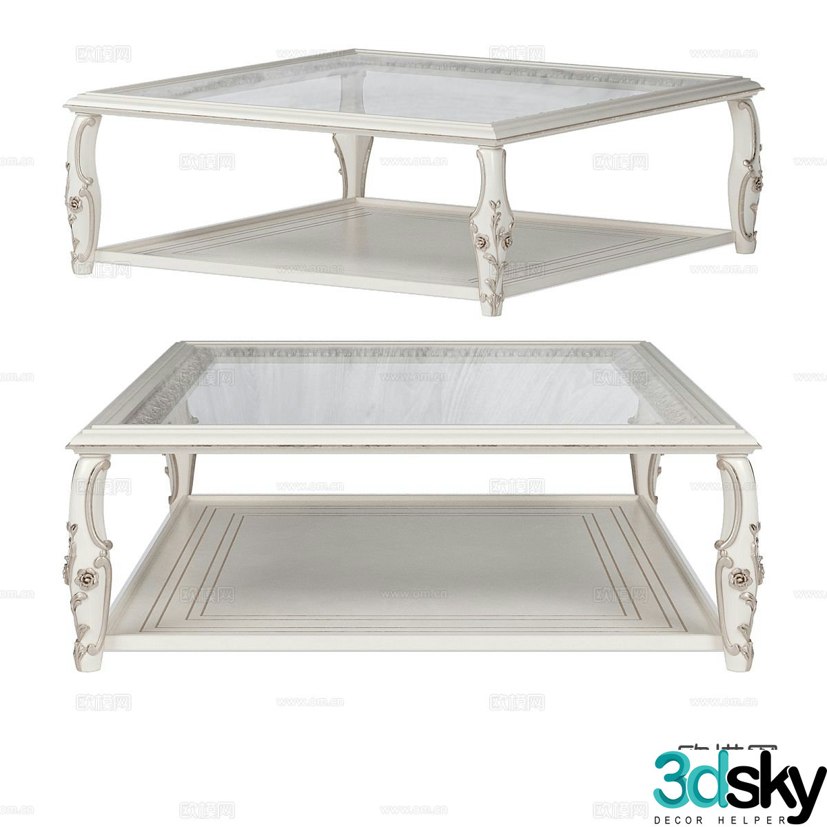 French coffee table glass coffee table 3d model