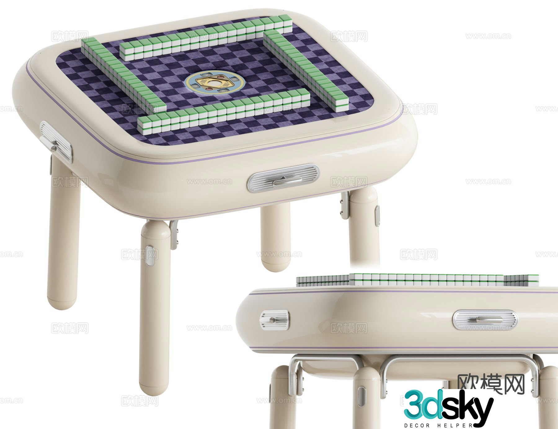 Cream style mahjong table 3d model