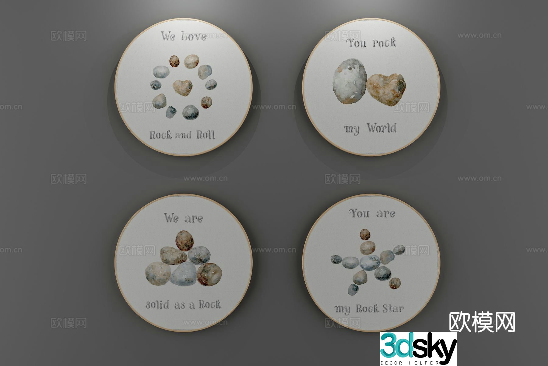 Modern stone hanging painting decorative painting 3d model