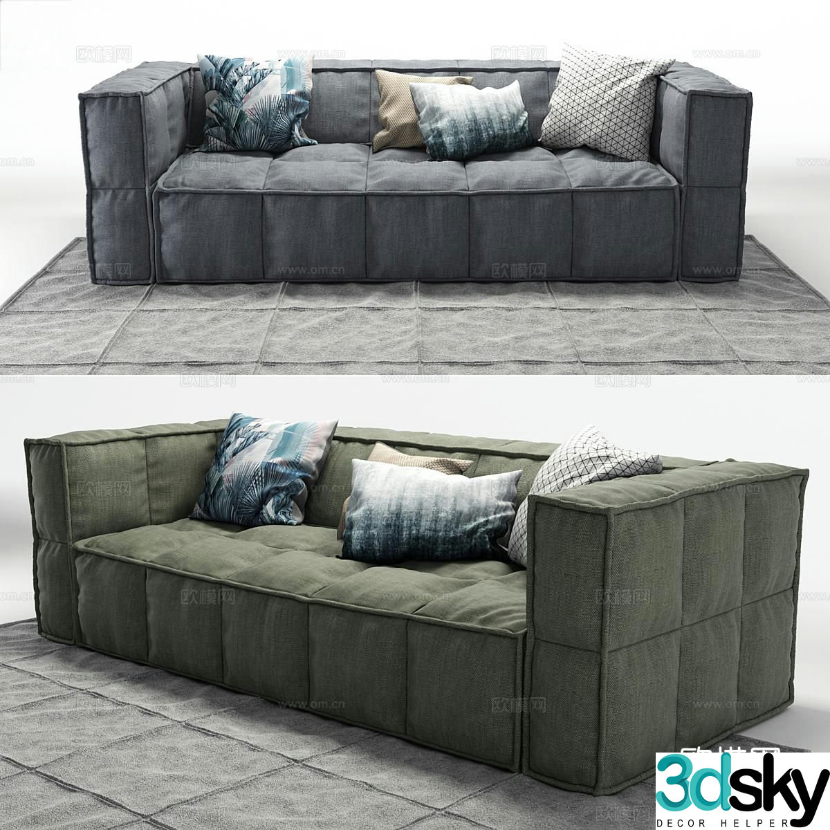 HK Living multi-seater sofa tofu block sofa 3d model
