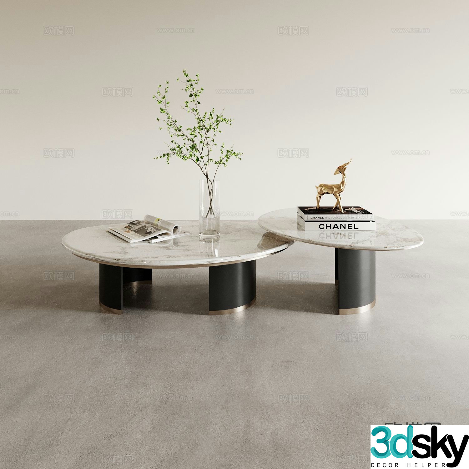 Marble coffee table mother-in-law coffee table 3d model