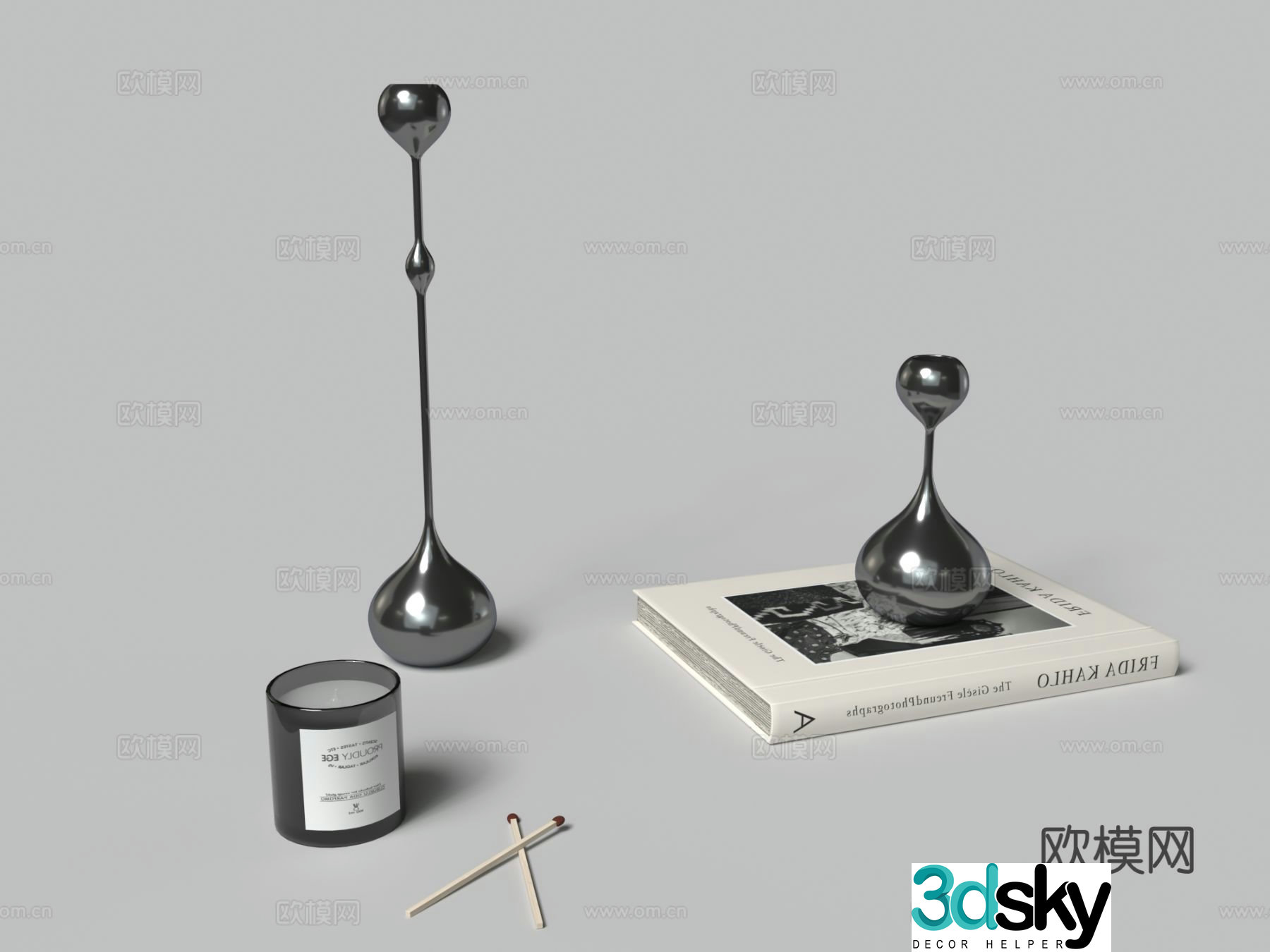 Modern tableware candle books 3d model