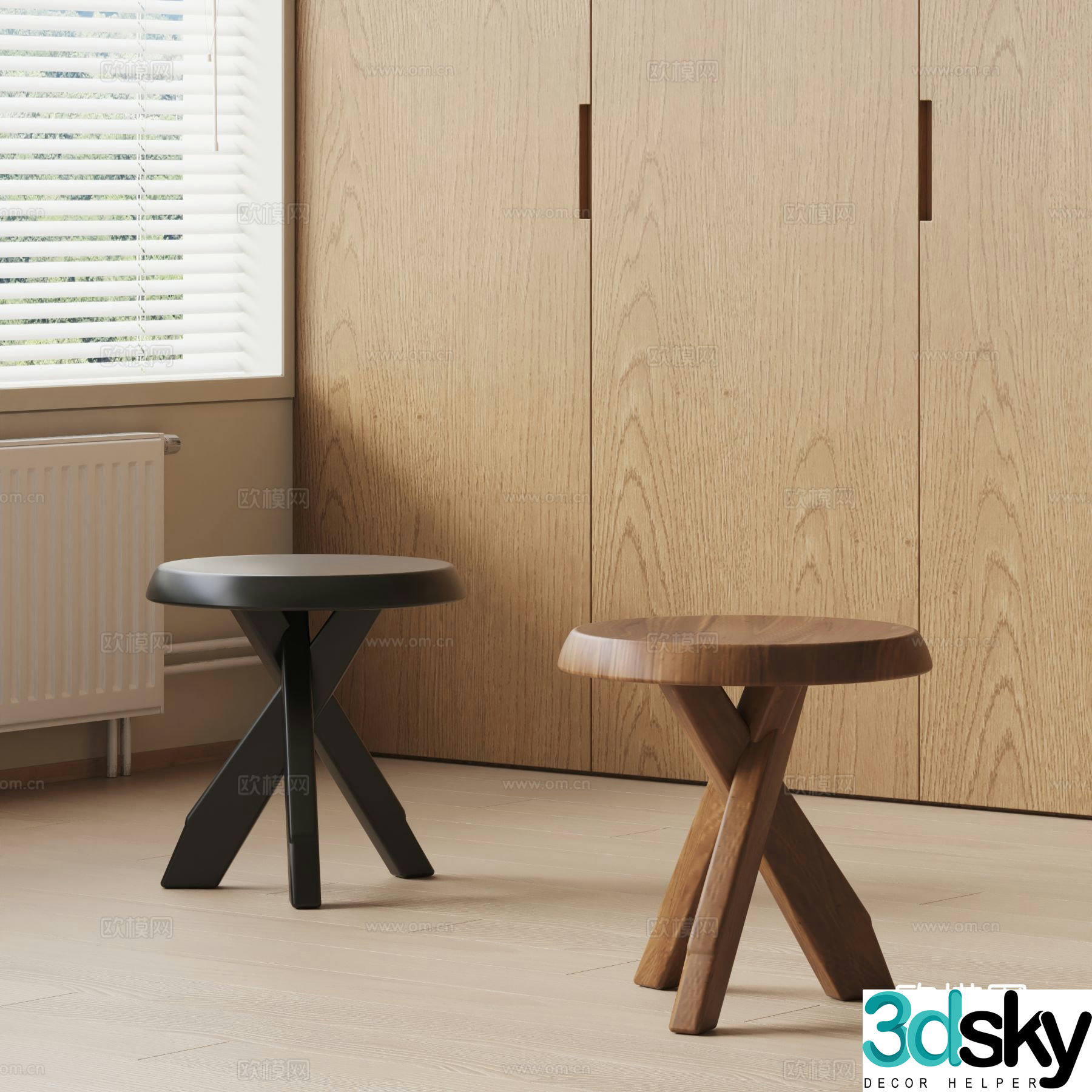 Cosmo stool round stool low stool wooden stool 3d model