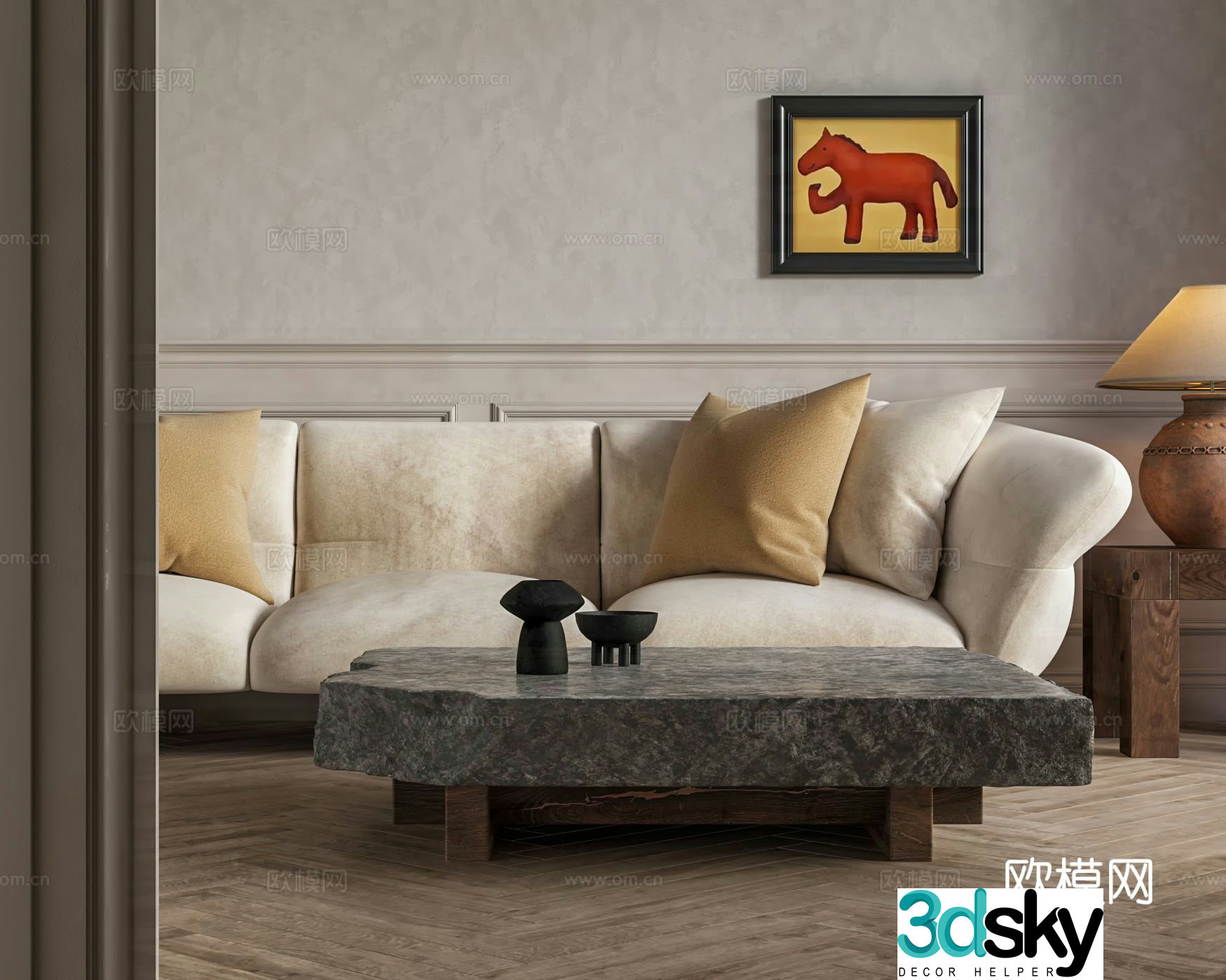 wabi-sabi stone coffee table rock coffee table 3d model