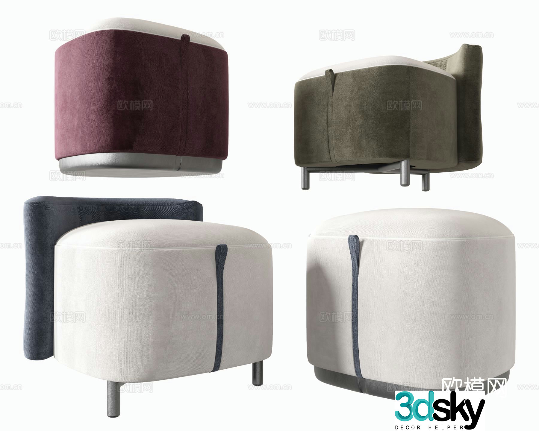 Stool sofa stool low stool shoe changing stool 3D model