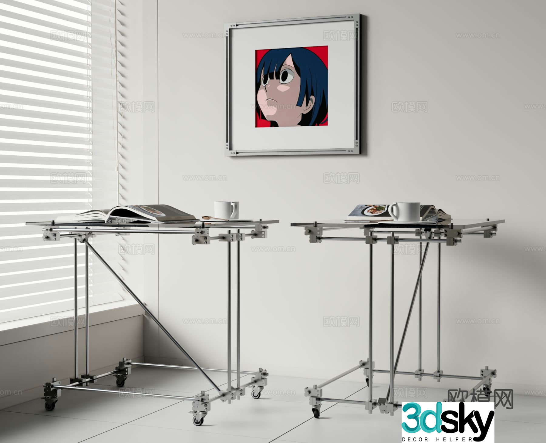 Modern metal side table aluminum profile side table glass corner table cross optical axis 3D model