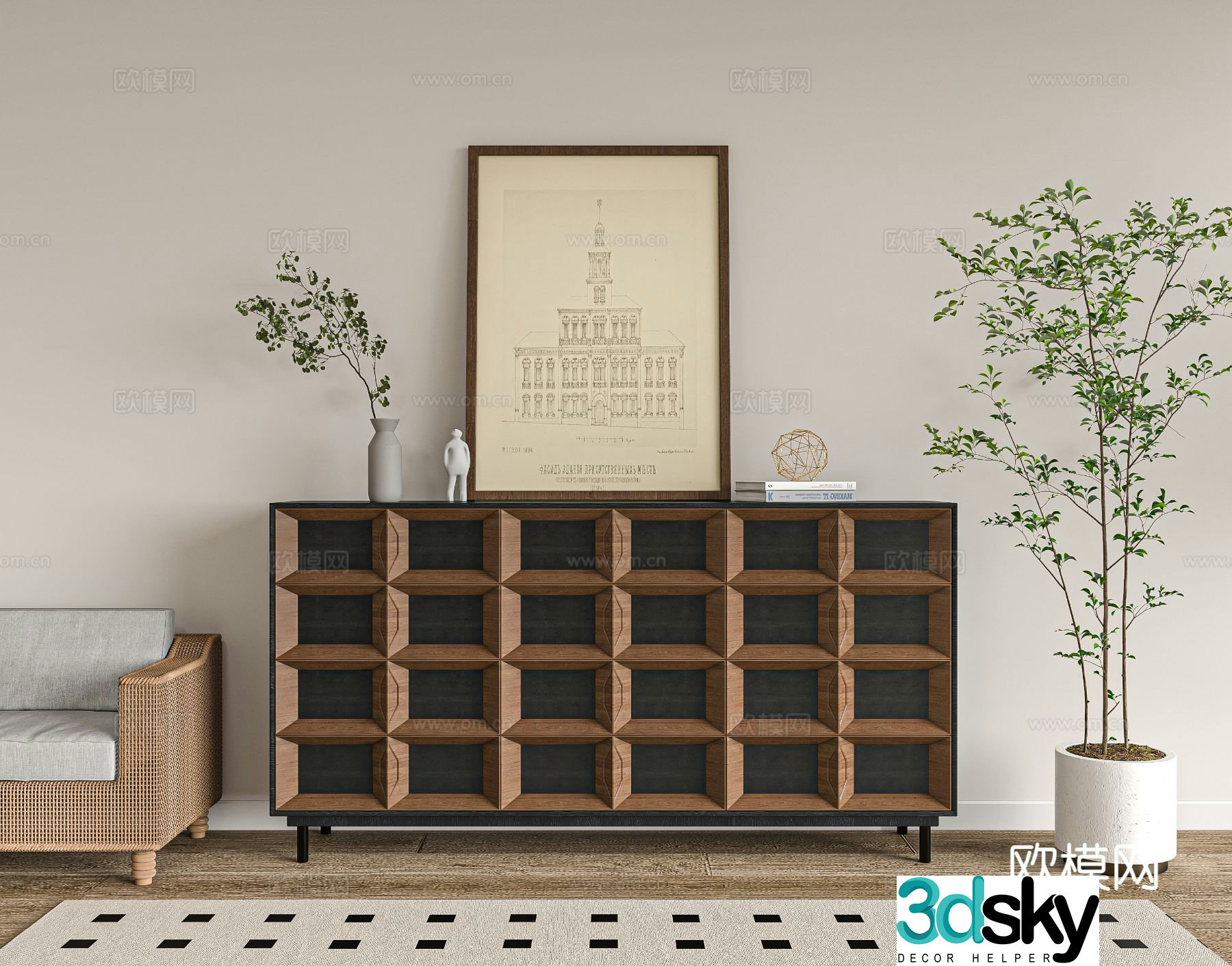 Wabi-sabi entrance cabinet 3d model