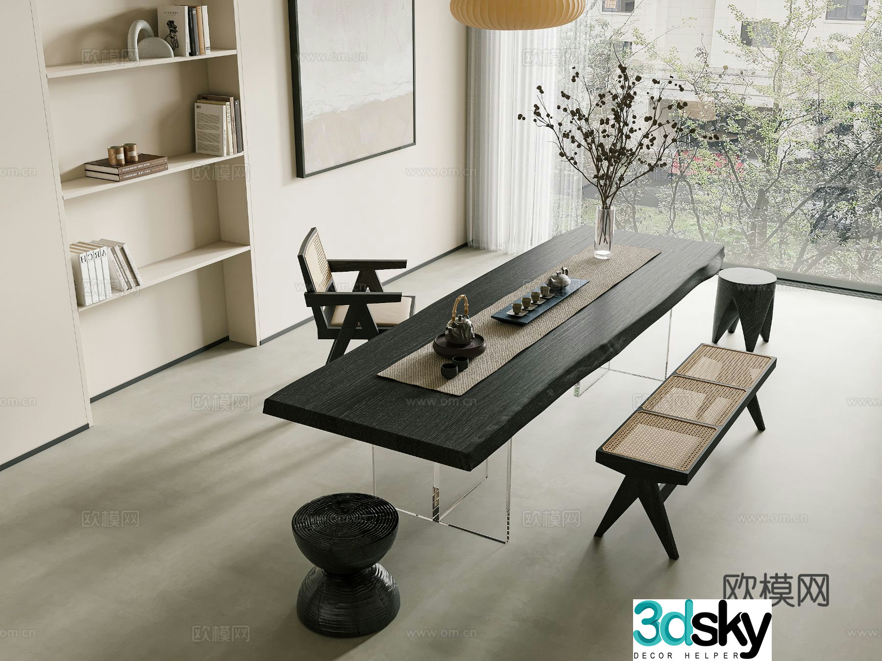 Wabi-sabi style tea table and chair 3d model