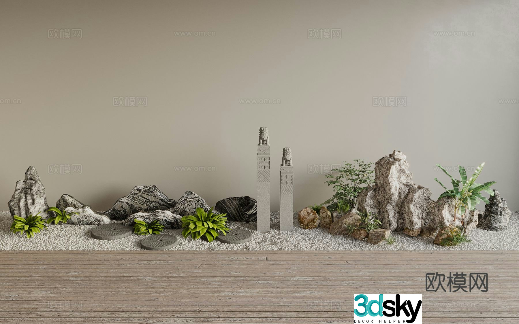 Chinese horse-tying stake rockery stone courtyard landscape stone 3D model