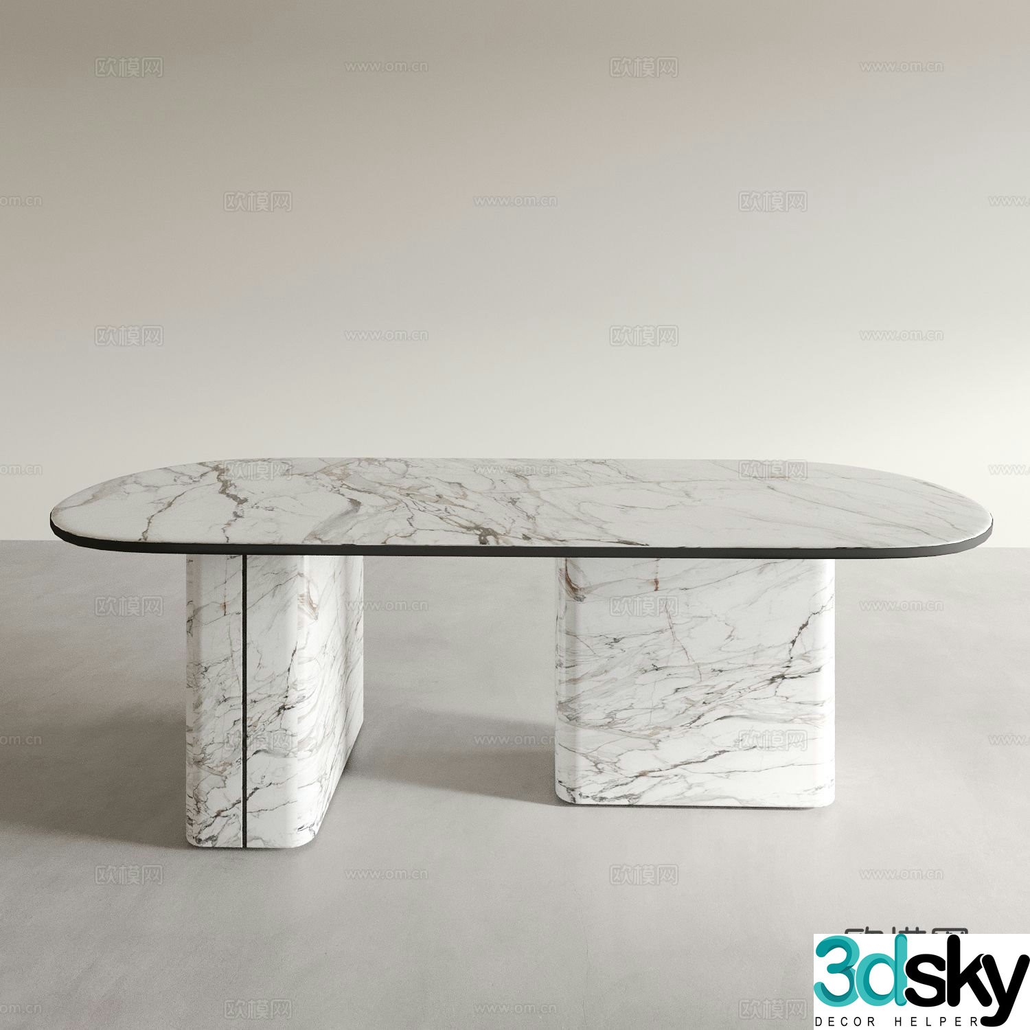 Oval dining table marble dining table 3d model