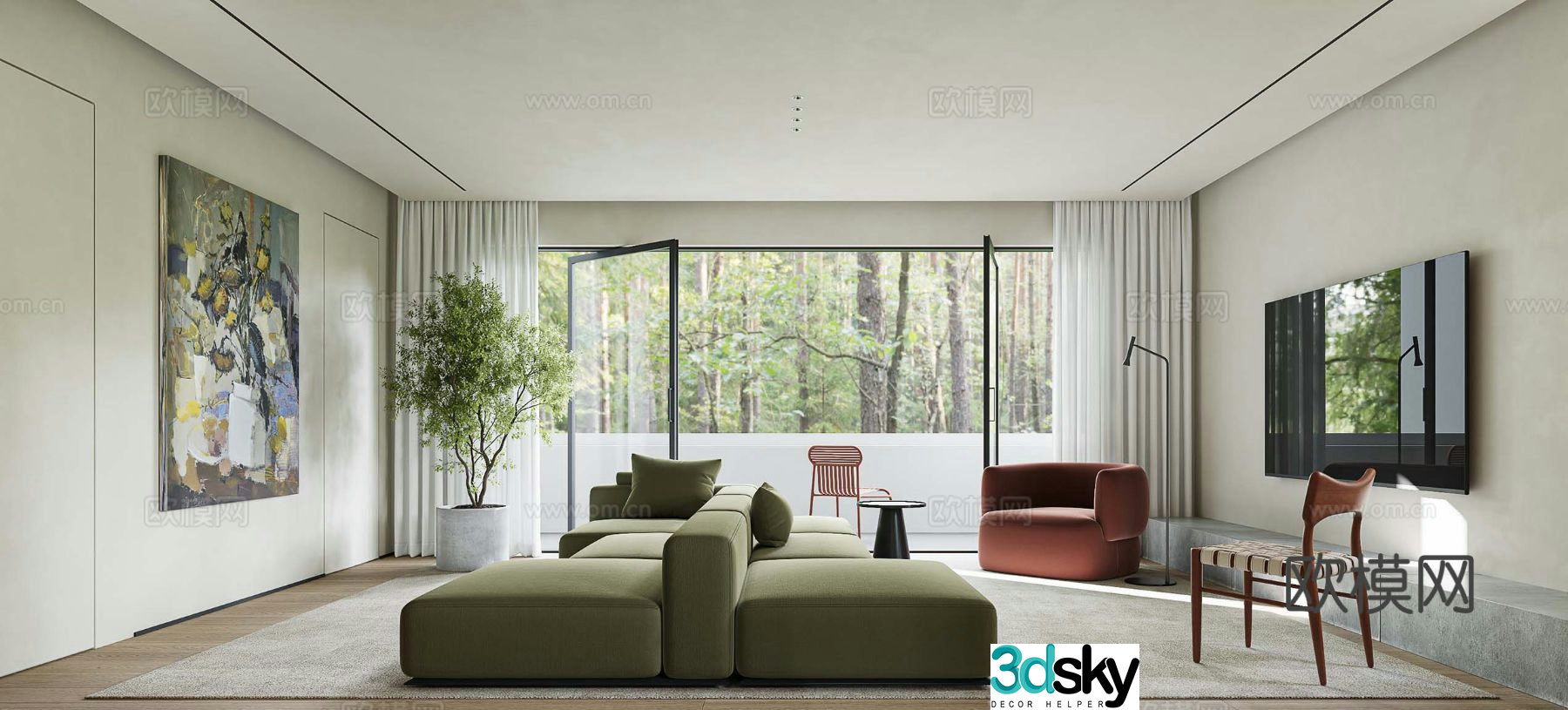 Modern large flat-floor living room 3D model