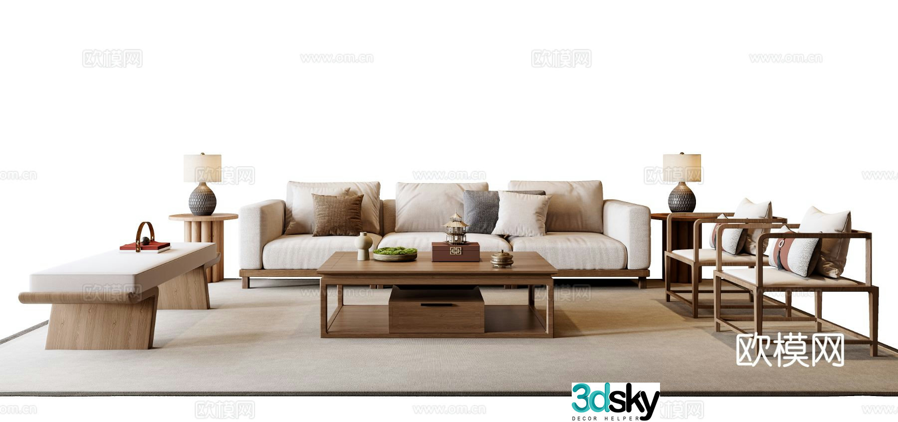 New Chinese style modular sofa 3d model