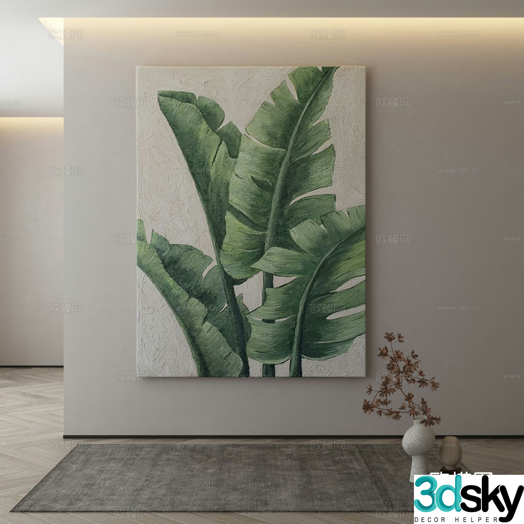 Modern decorative painting banana leaf hanging painting 3d model