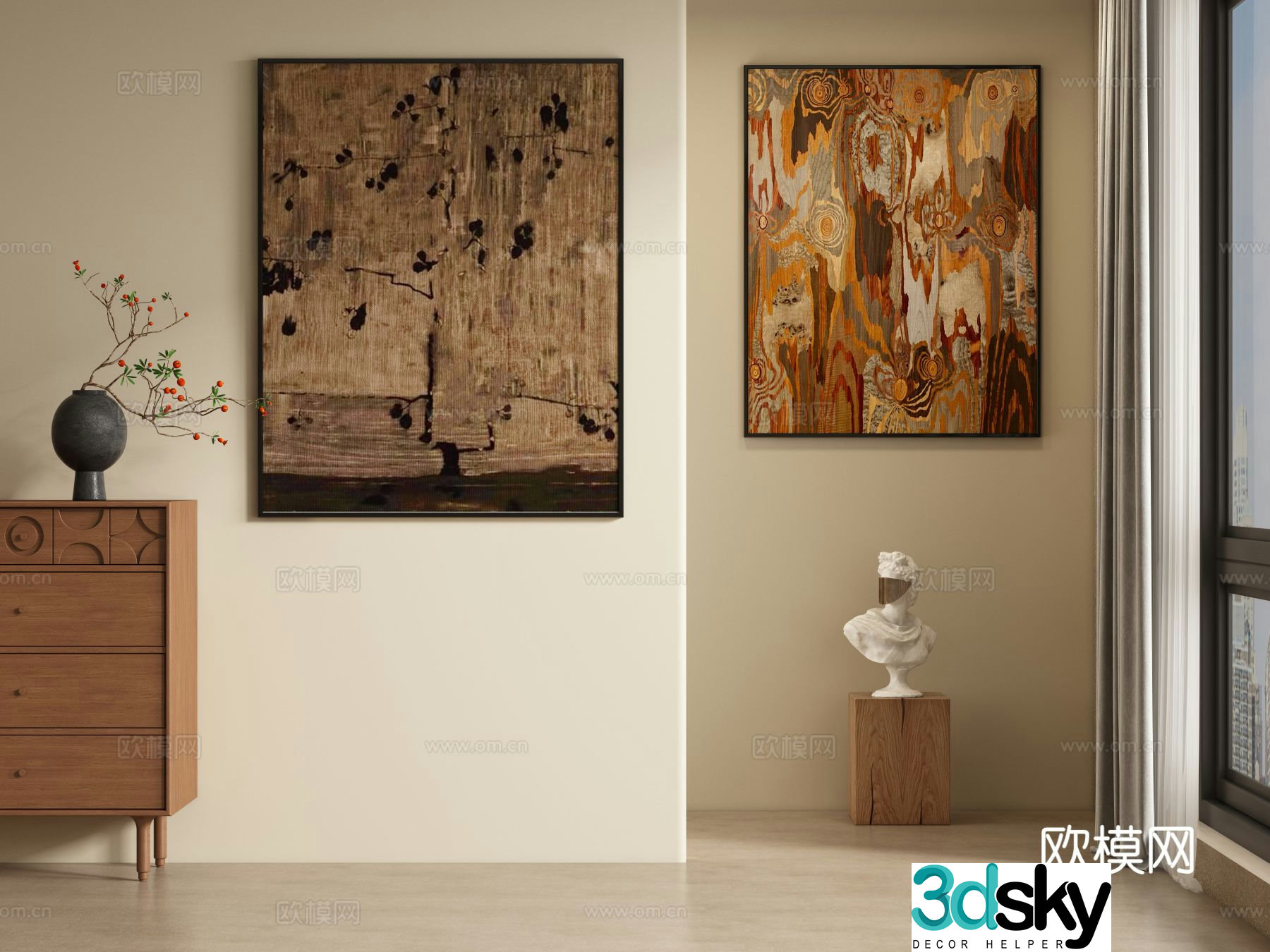 Medieval style decorative painting abstract hanging painting 3d model