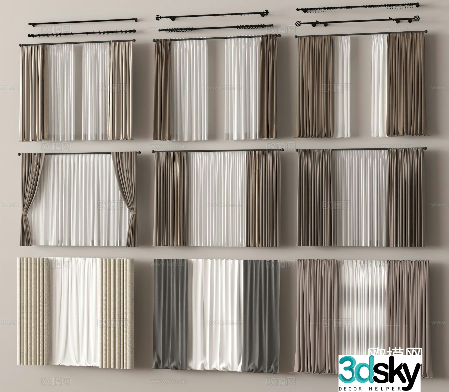 Plain curtain cloth curtain gauze curtain 3d model