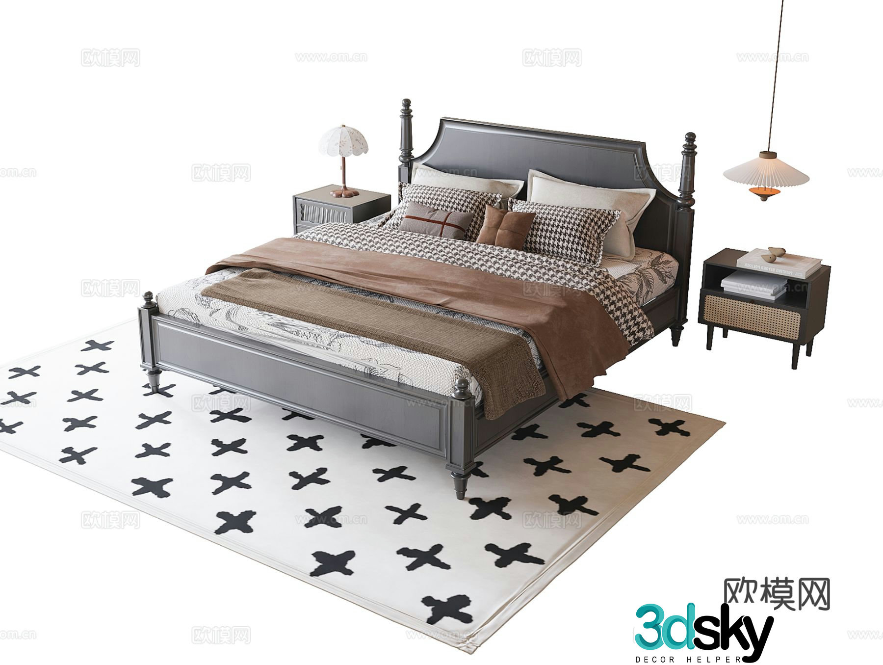 French double bed 3d model