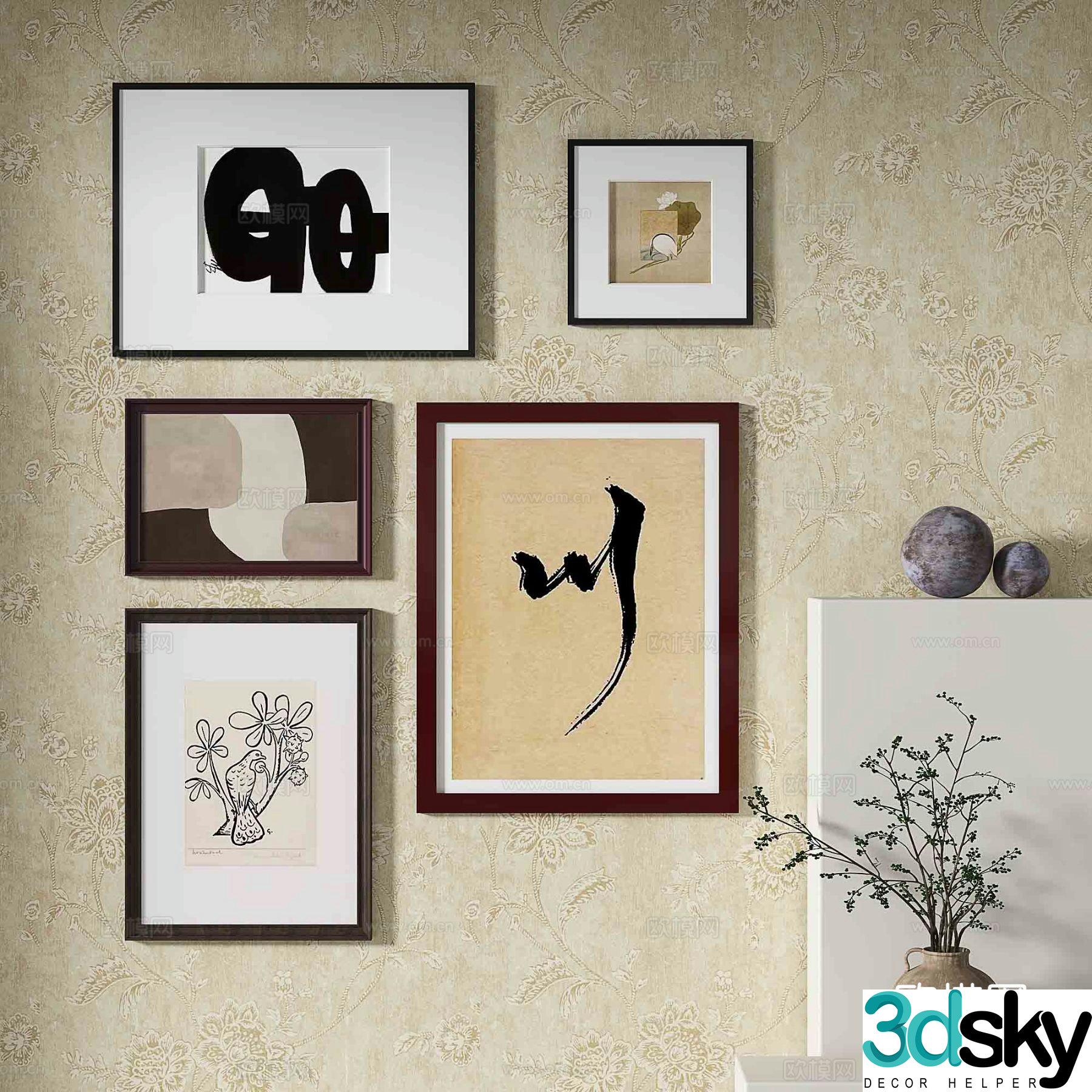 Nordic decorative painting retro painting combined hanging painting 3D model