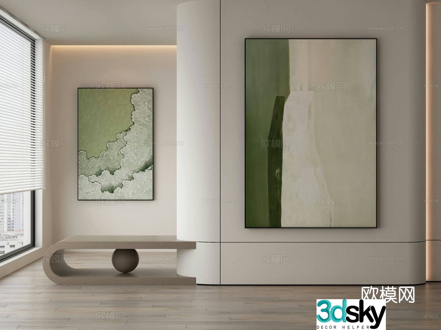 Modern decorative painting green abstract painting 3d model