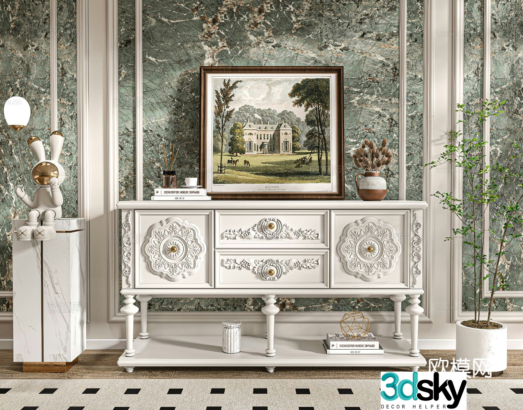 American style chest of drawers side cabinet 3d model