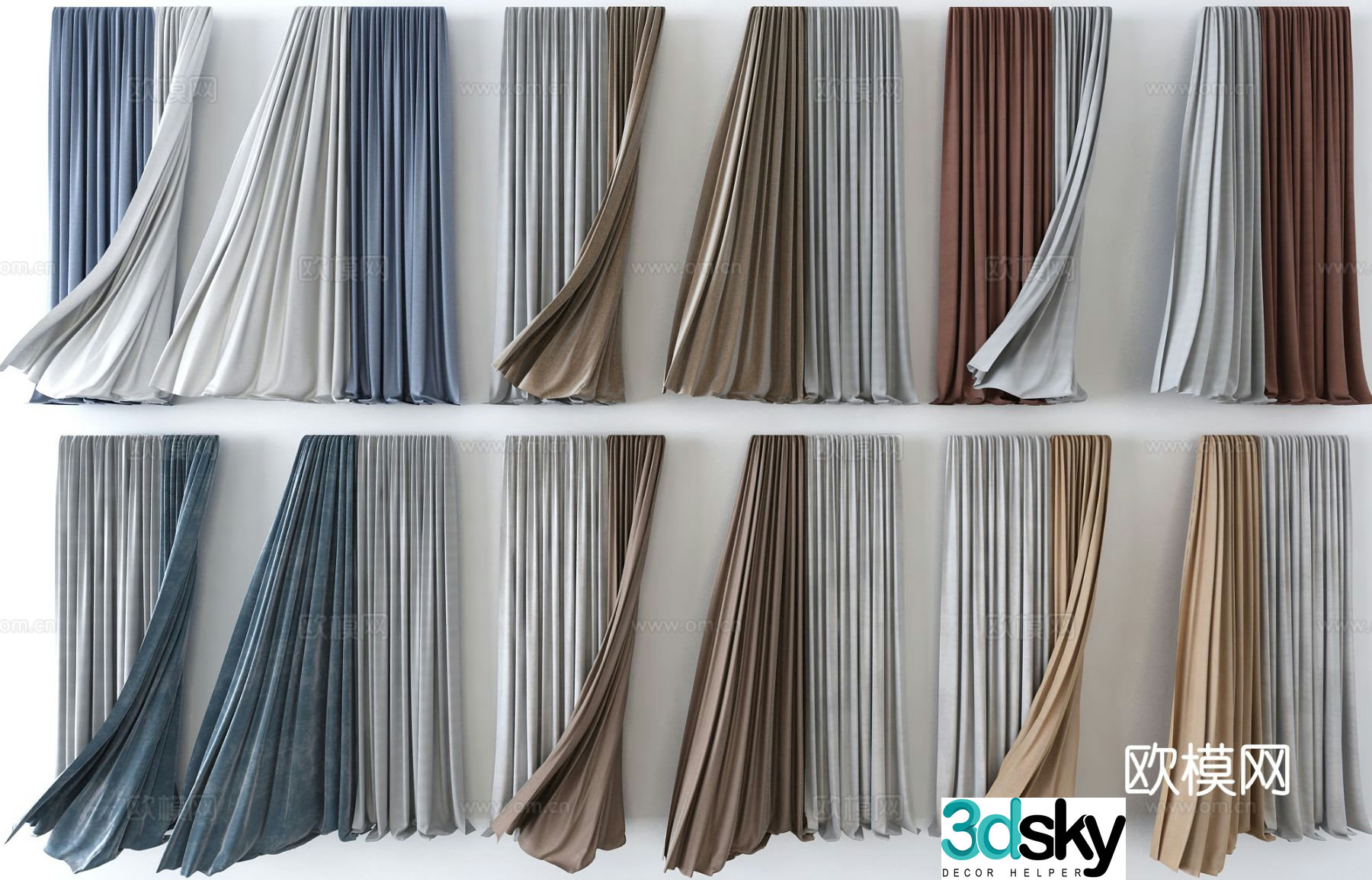 Modern curtains screens gauze curtains 3d model