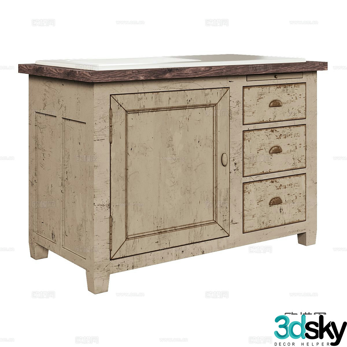 Nordic chest of drawers side cabinet 3d model