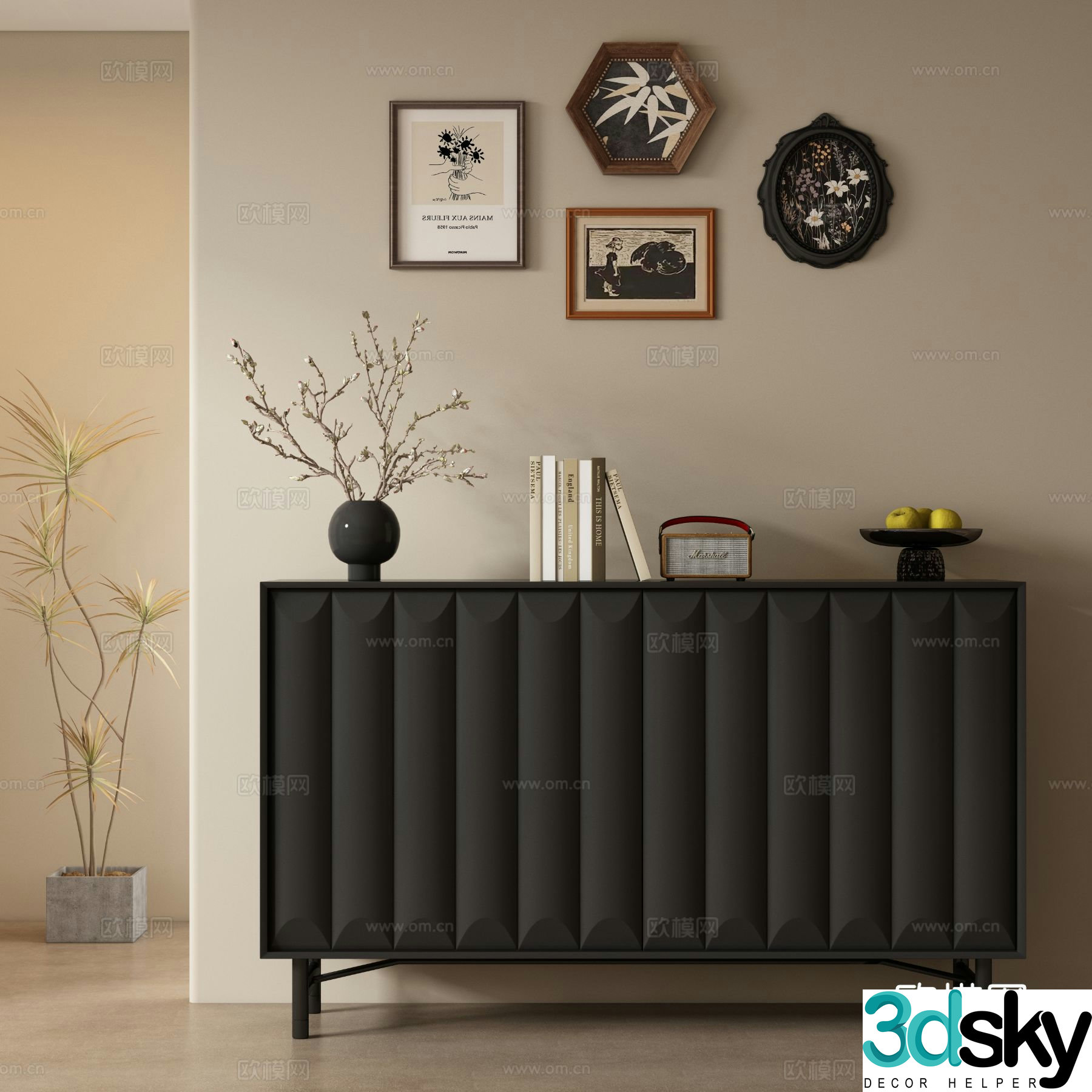 French entryway cabinet sideboard 3d model